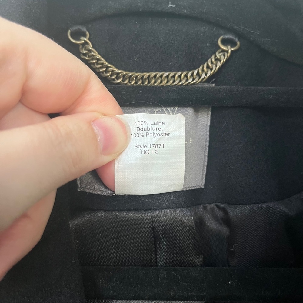 J. Crew Peacoat Wool by Nello Gori Size P2 Double Breasted Black Tan Trim - Picture 10 of 11
